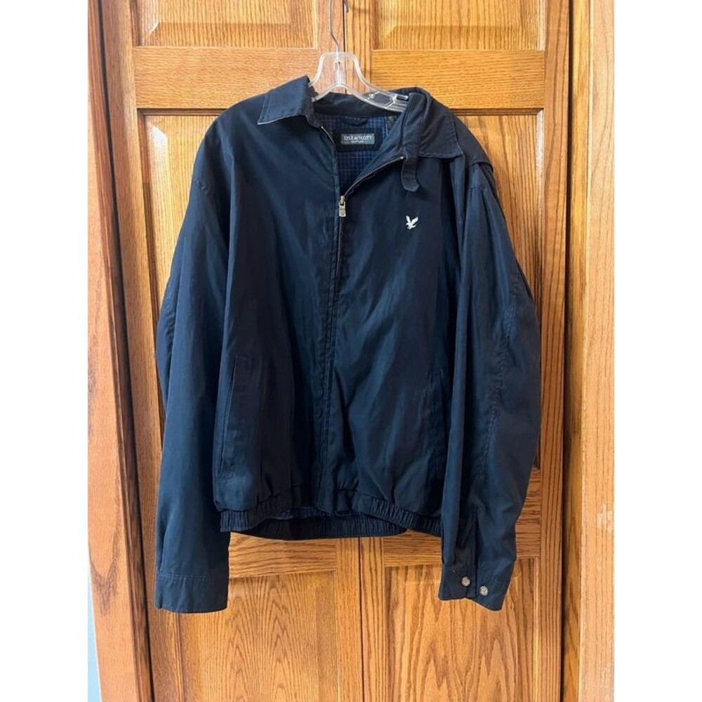Lyle & Scott Men’s XL Navy Harrington Jacket Plaid Lined Zip Front Vintage Style